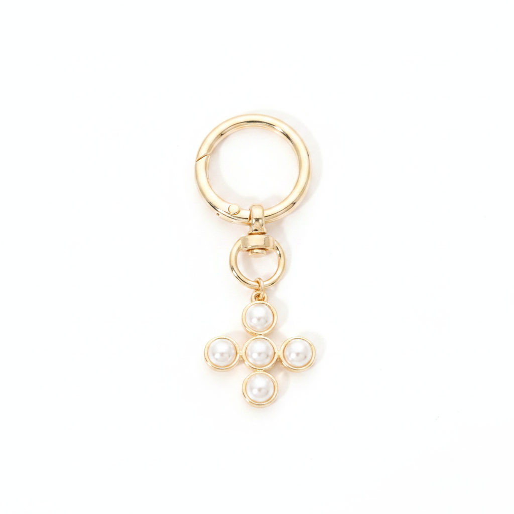 Elegant Pearl Cross Charm Drop Scarf Ring — wholesale Keychains & Charms by the case