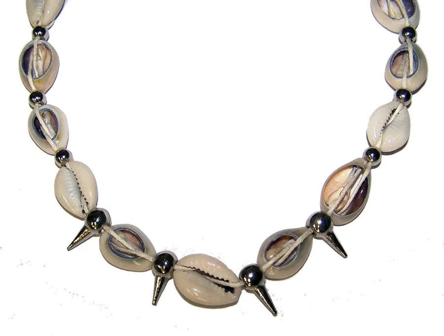 Wholesale Natural Cow Sea Shell Necklace With Silver Spike Accents (Sold by DZ) — wholesale Apparel & Accessories by the case