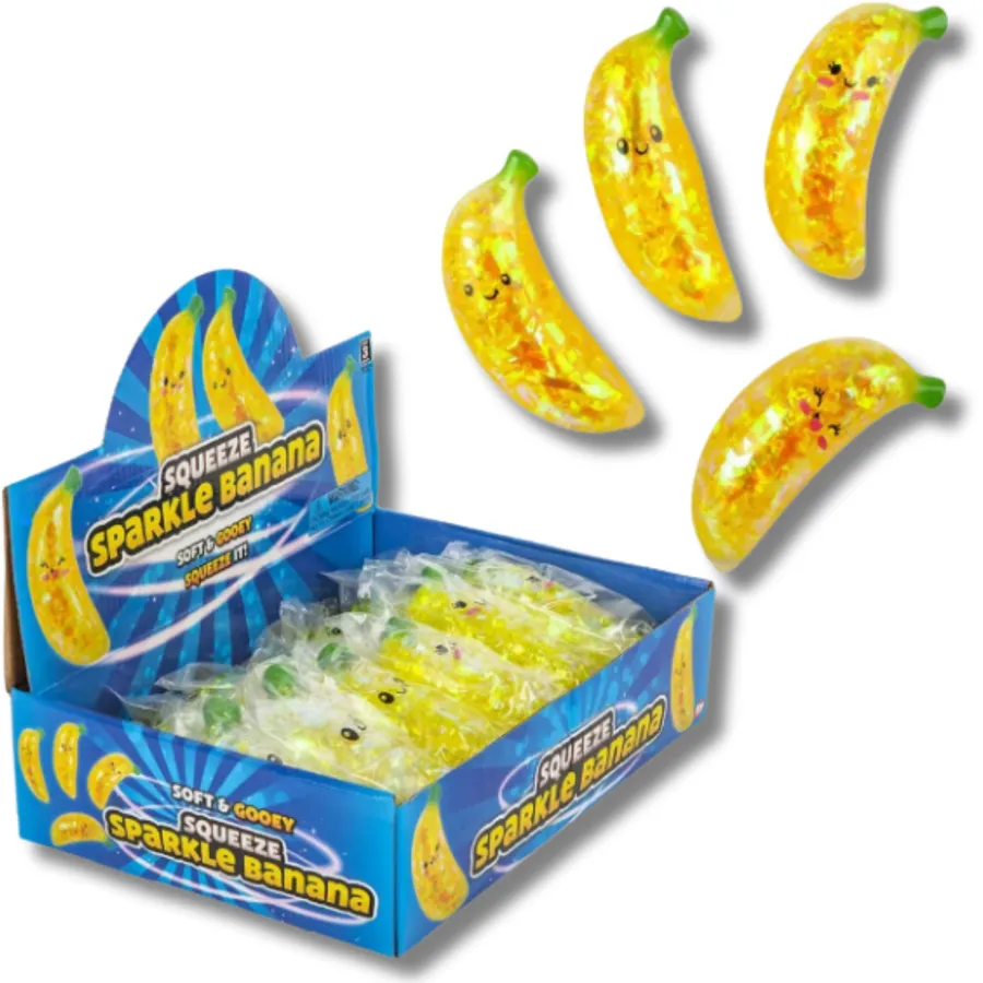 Smiley Glitter Sparkle Banana Fidget Kids Toy — wholesale Fidgets & Sensory by the case