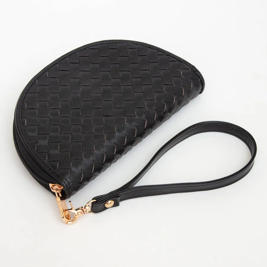 Faux Leather Wristlet Wallet - Basket Weave Half-Moon, 7-Inch — wholesale Bags & Backpacks by the case