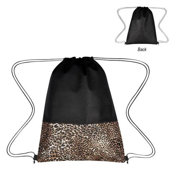 Leopard Print Drawstring Bag - Eco-Friendly Non-Woven Gift Tote — wholesale Bags & Backpacks by the case