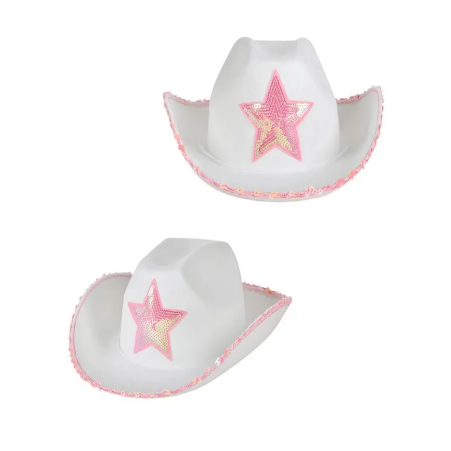 White Felt Cowgirl Hat with Pink Star — wholesale Apparel & Accessories by the case
