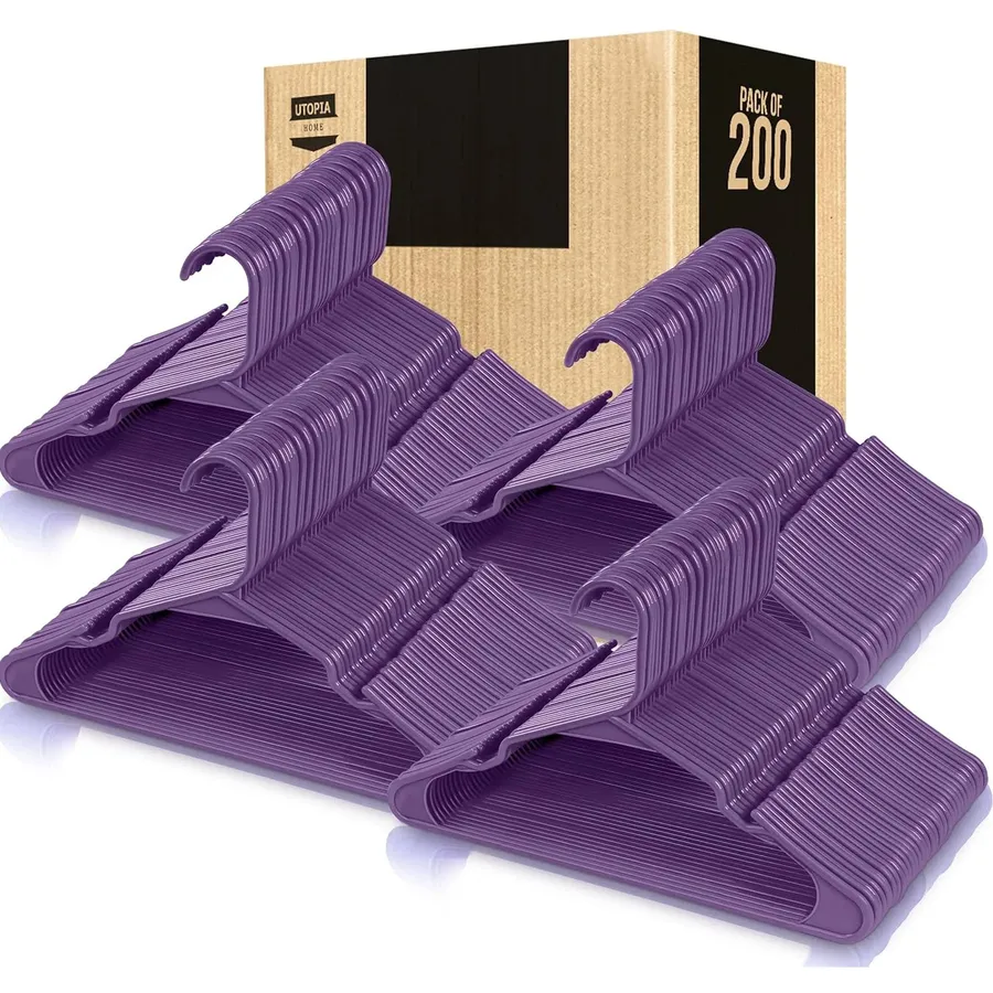 Plastic Clothes Hangers with Shoulder Grooves - Purple, 50-Pack — wholesale More Wholesale Goods by the case