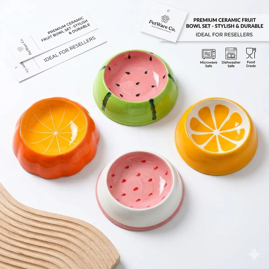 Cute Fruit Ceramic Pet Bowls for Cats & Small Dogs — wholesale Pet by the case