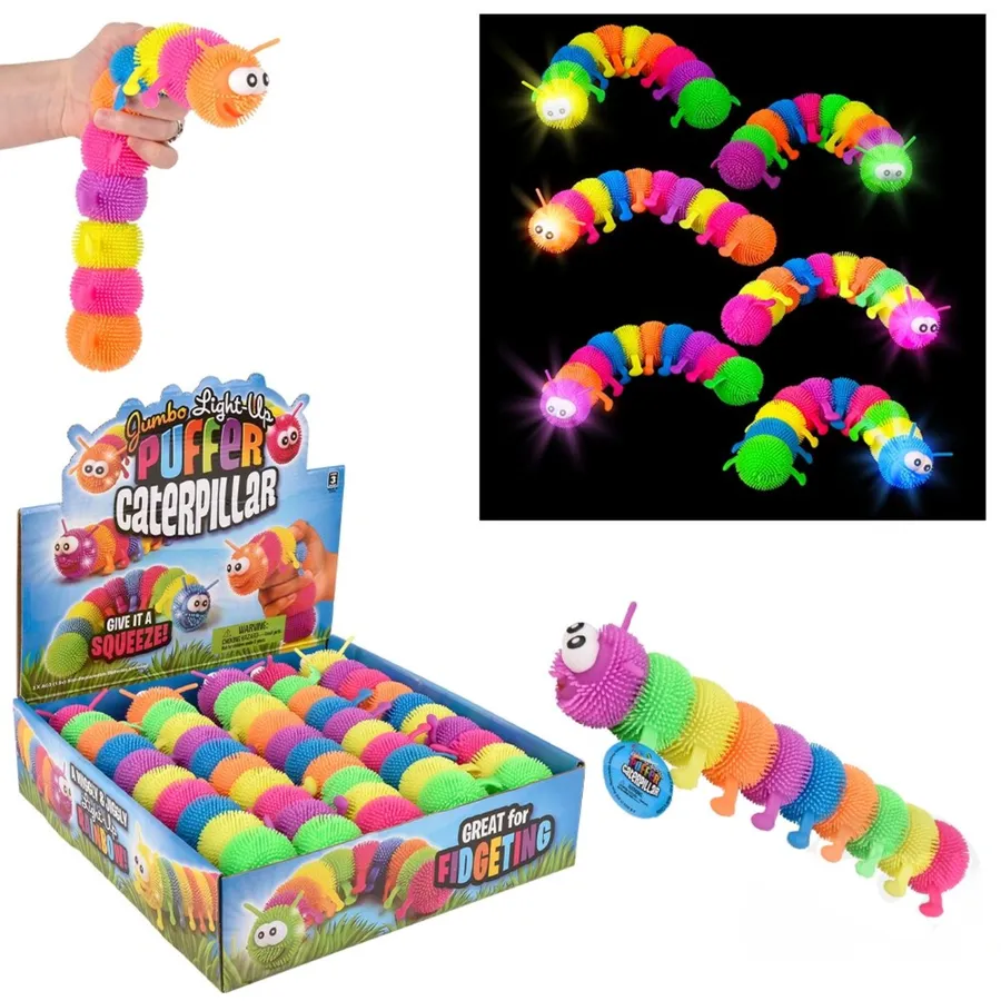 Light Up Jumbo Caterpillar Squishy Puffer Fidget Toy — wholesale Fidgets & Sensory by the case