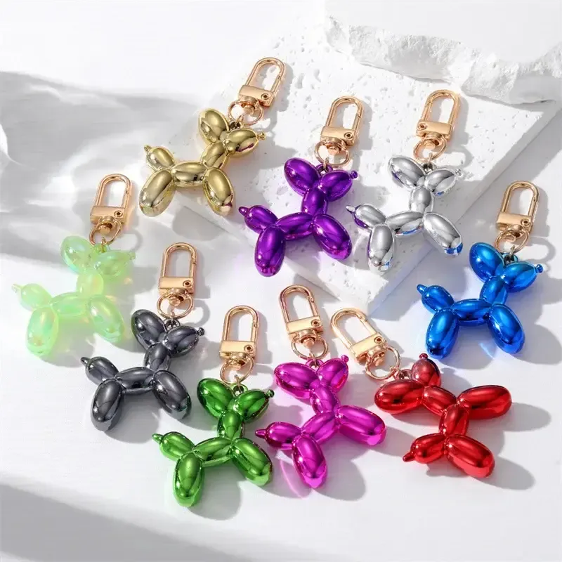 Balloon Dog Keychain - Multicolor Resin Bag Charm with Gold Keyring — wholesale Keychains & Charms by the case