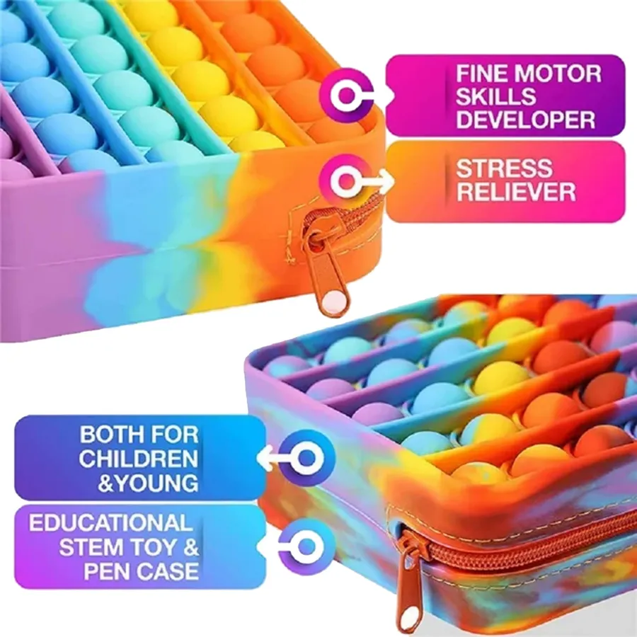 Rainbow Pencil Pop It Fidget Pouch For Kids — wholesale Fidgets & Sensory by the case