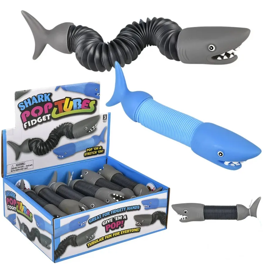 Stress Relief Shark Fidget Pop Tube Toy For Kids - Assorted — wholesale Fidgets & Sensory by the case