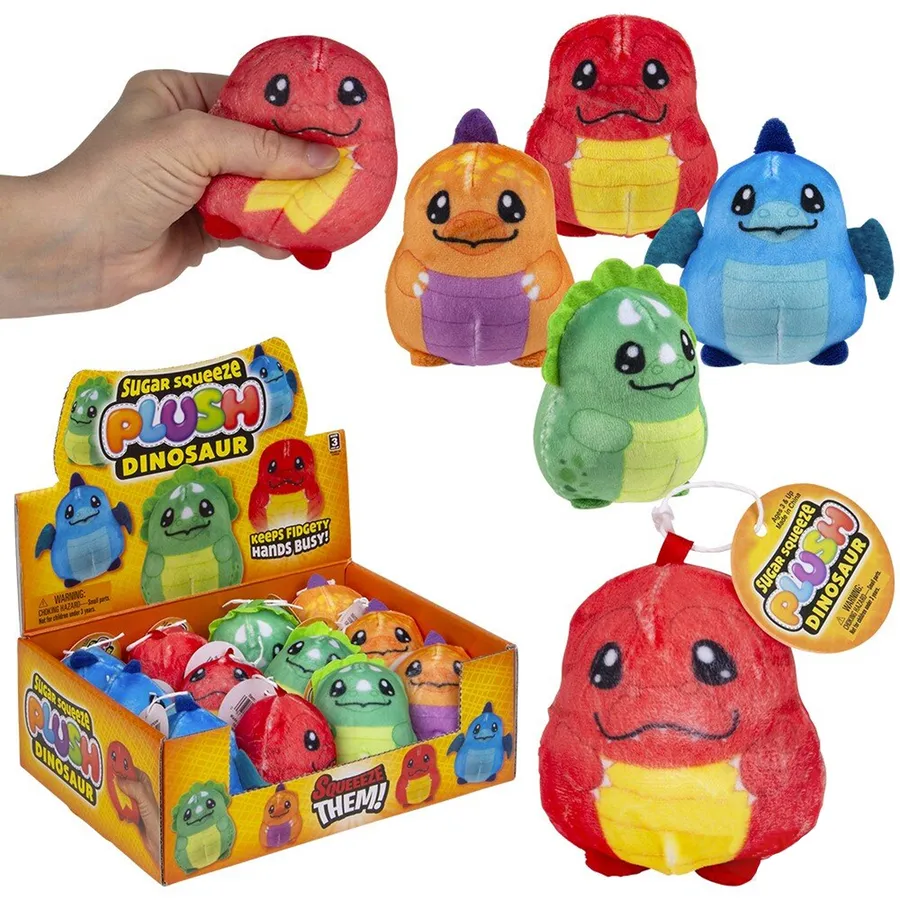 Squeeze Sugar Plush Dinosaur Kids Toy Assorted — wholesale Fidgets & Sensory by the case