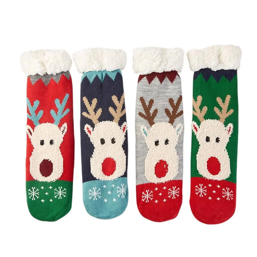 Christmas Reindeer Non Slip Cozy Socks - Assorted — wholesale Seasonal & Holiday by the case