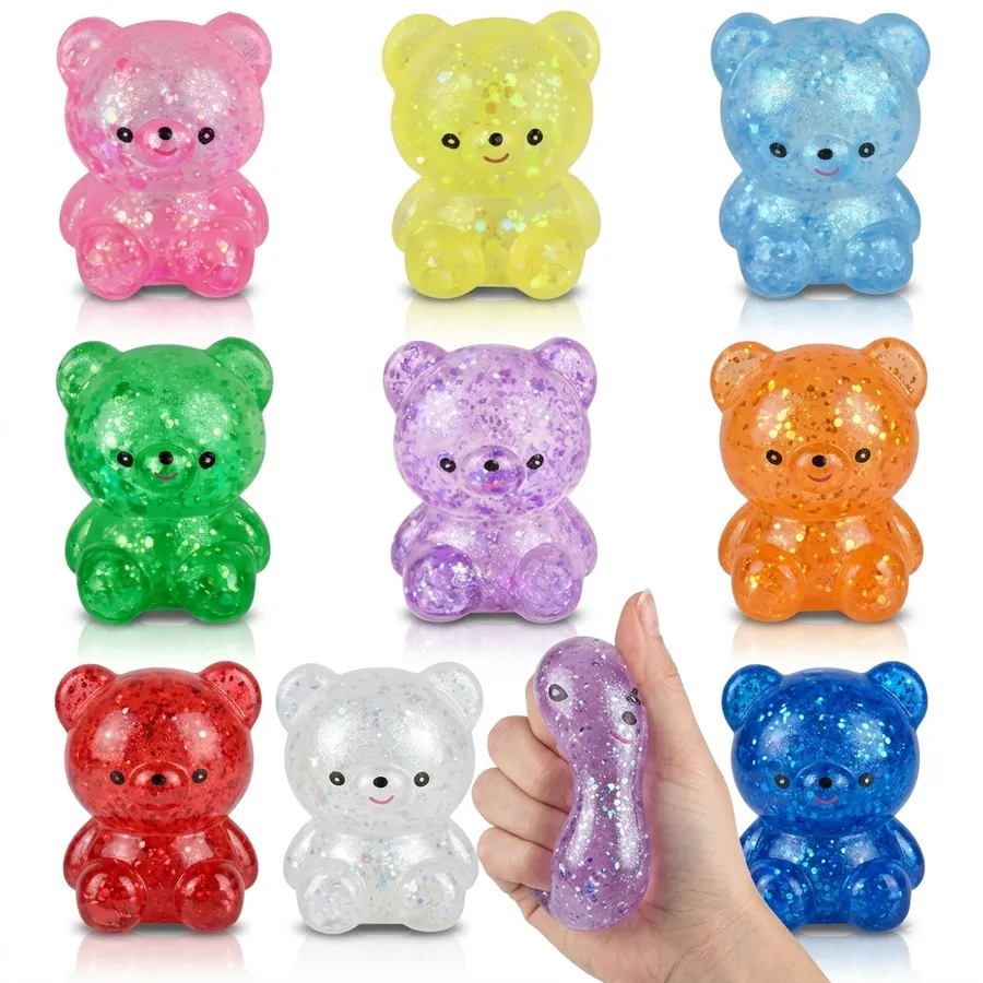 Glitter Squishy Bear Stress Toy – Assorted Colors — wholesale Fidgets & Sensory by the case