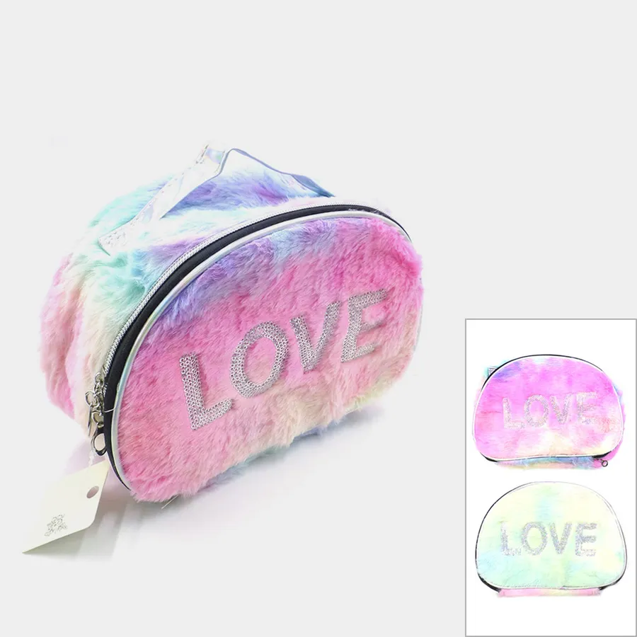 Faux Fur Cosmetic Bag - Valentine's Day Pouch, Assorted Pack — wholesale Seasonal & Holiday by the case