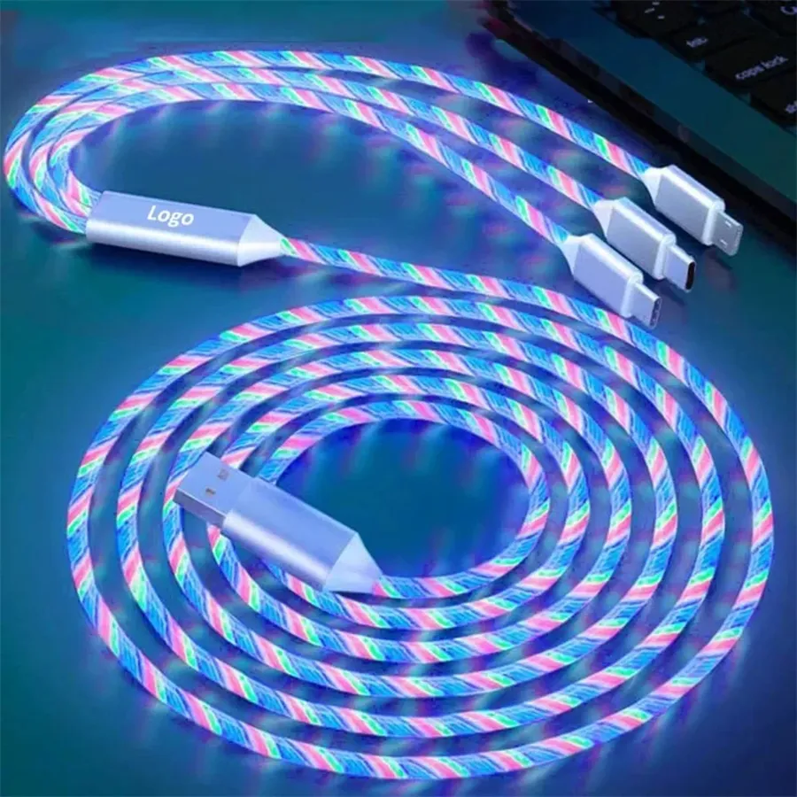 0907GG NNBILI Glowing LED Light USB 3 IN 1 cable Phone Fast Charging Charger Luminous Type C Cable For Xiaomi iPhone Pho — wholesale Tech & Gadgets by the case