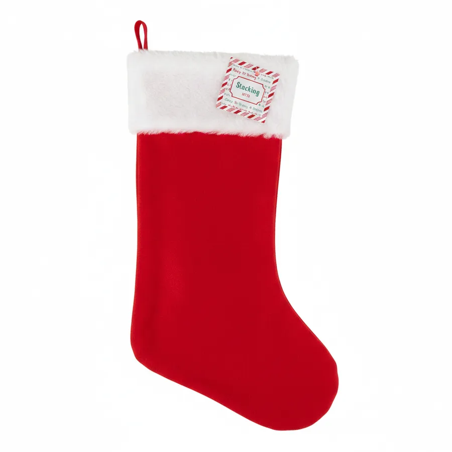 Red Felt Christmas Stockings with Plush Trim - 18" Classic Holiday Mantel Decor — wholesale Plush & Squishies by the case