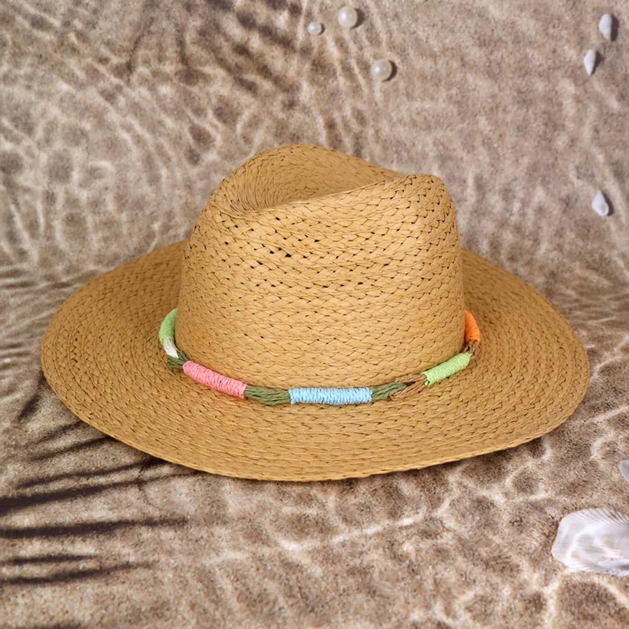 Multi Color Western Band Straw Hat For Women's - Assorted — wholesale Apparel & Accessories by the case