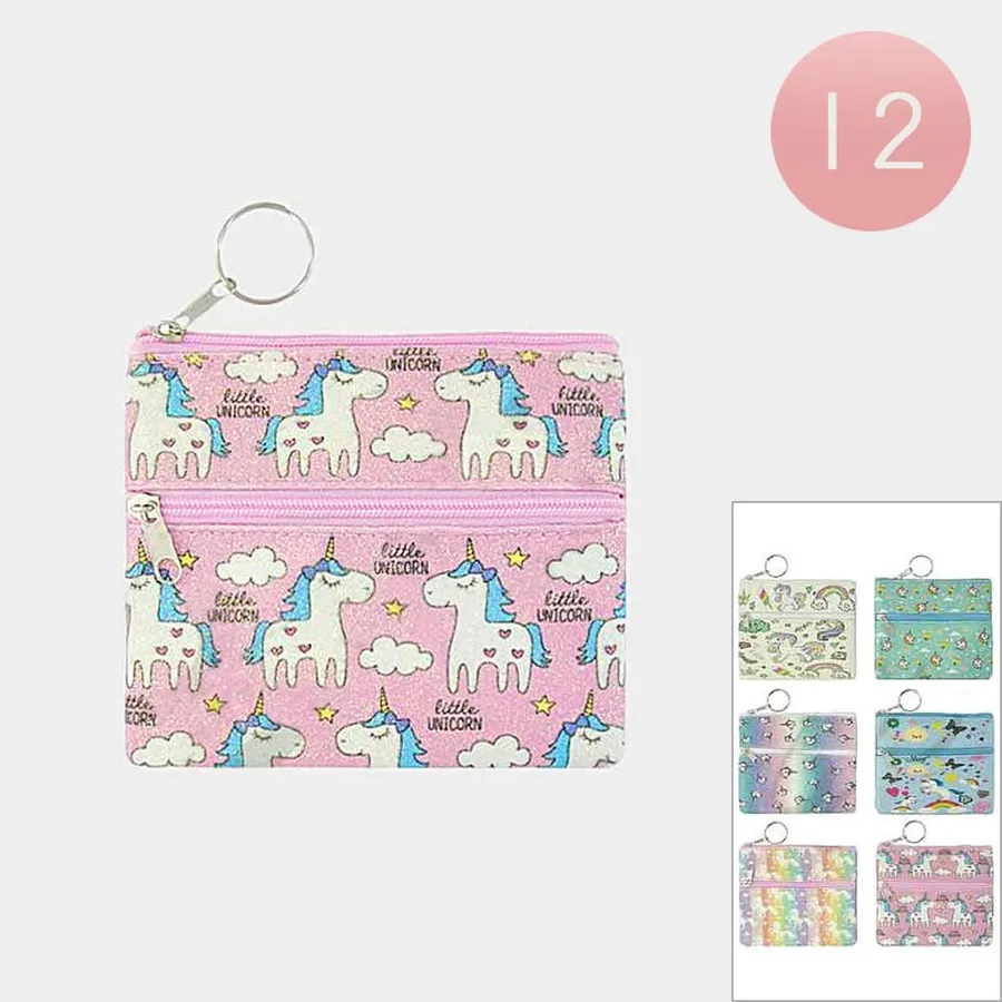 Charming Unicorn Design Print Coin Purse Keychains — wholesale Keychains & Charms by the case