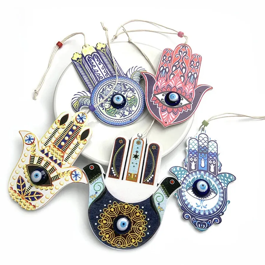 Handmade Wooden Evil Eye Wall Hanging Ornament - Assorted — wholesale Home & Décor by the case