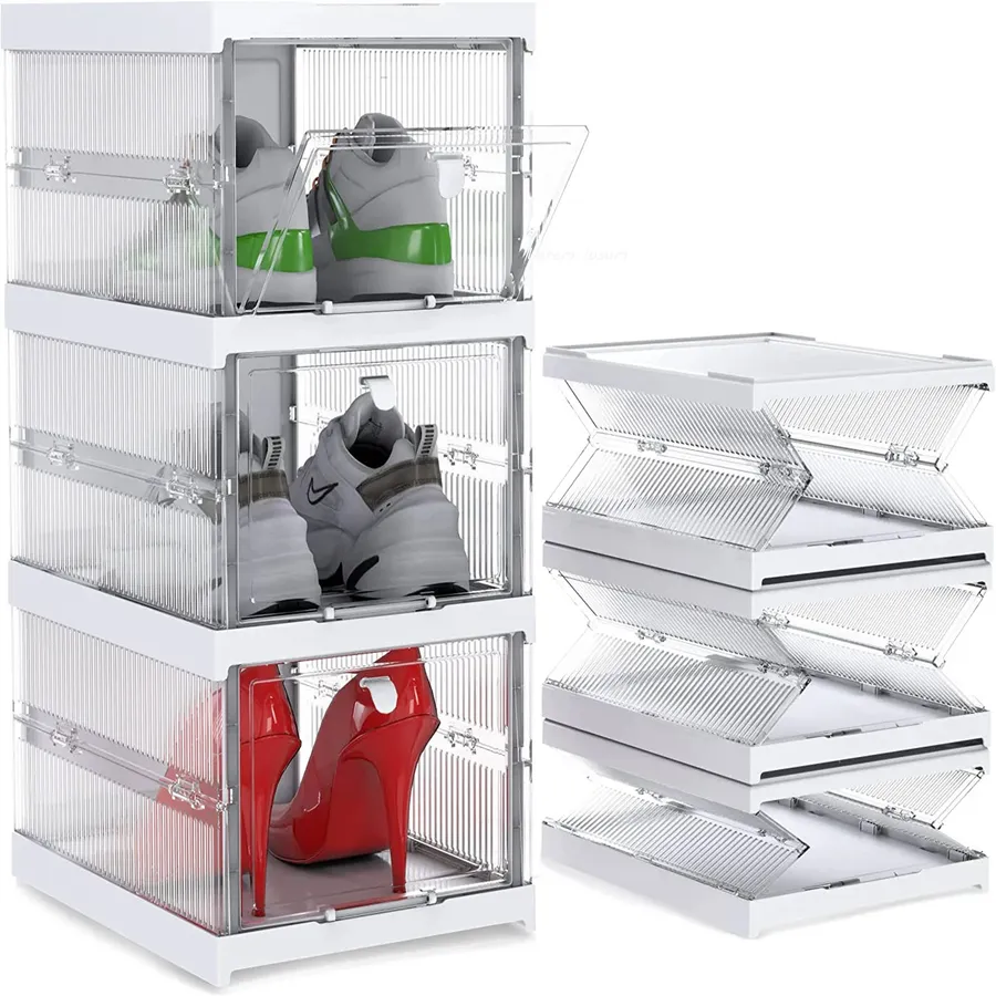 Foldable Shoe Organizer Box - Stackable Clear Plastic, Set of 6 — wholesale More Wholesale Goods by the case