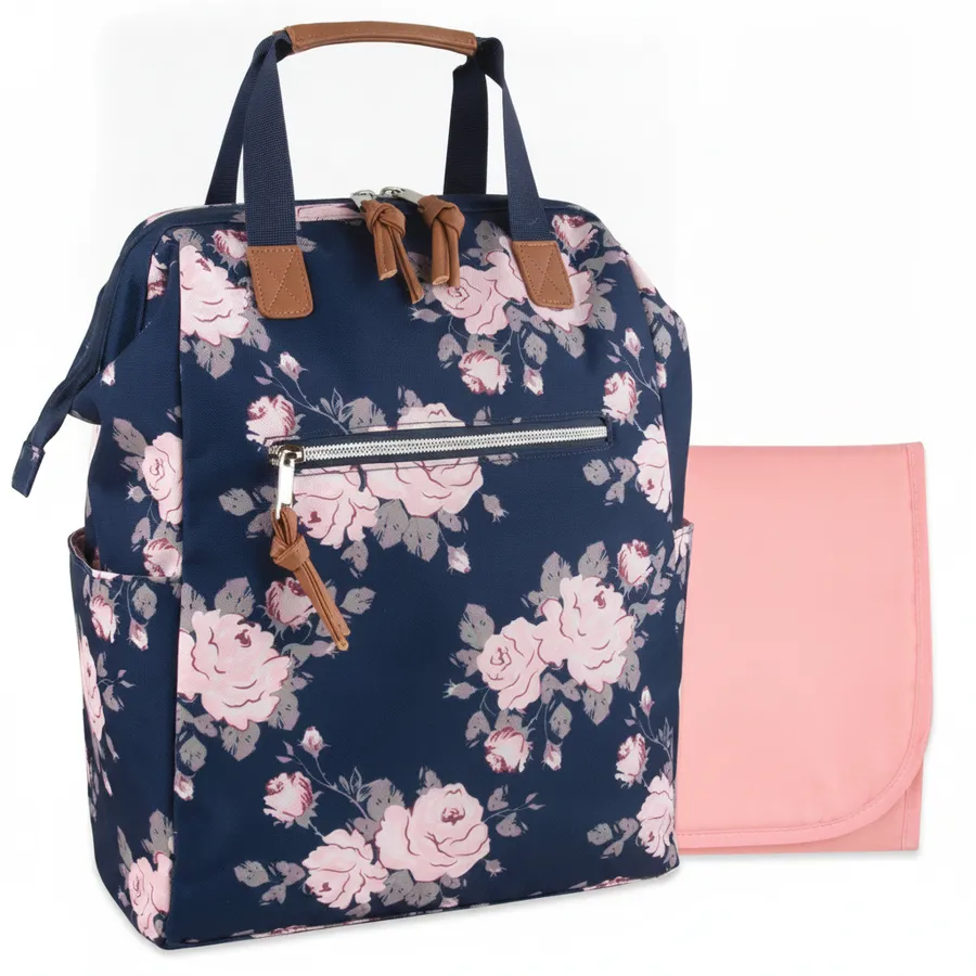 Floral Diaper Bag Backpack - Structured Frame & Changing Pad — wholesale Bags & Backpacks by the case
