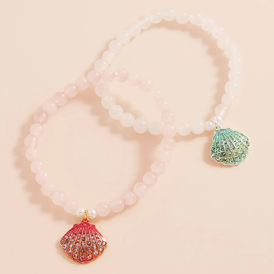 Stone Paved Sea Shell Beaded Stretch Bracelet - Assorted — wholesale Apparel & Accessories by the case