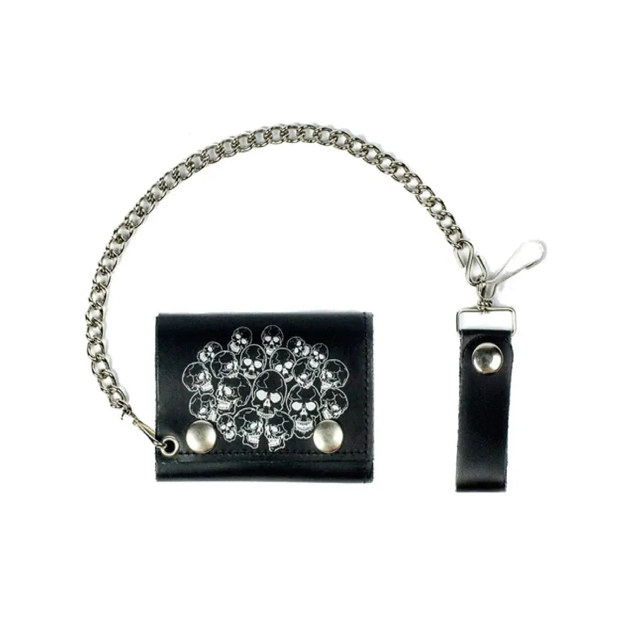 Skull Trifold Leather Wallet with Chain - Set of 3 — wholesale Bags & Backpacks by the case