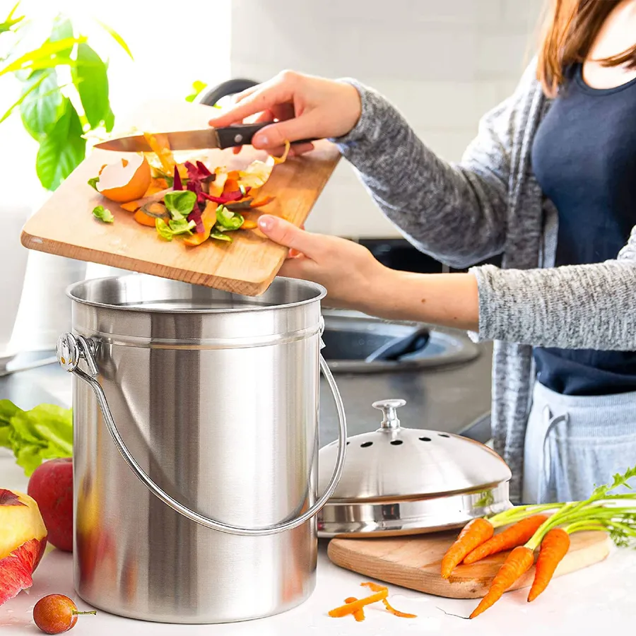 Stainless Steel Compost Bin with Lid by Utopia Kitchen — wholesale Kitchen & Drinkware by the case