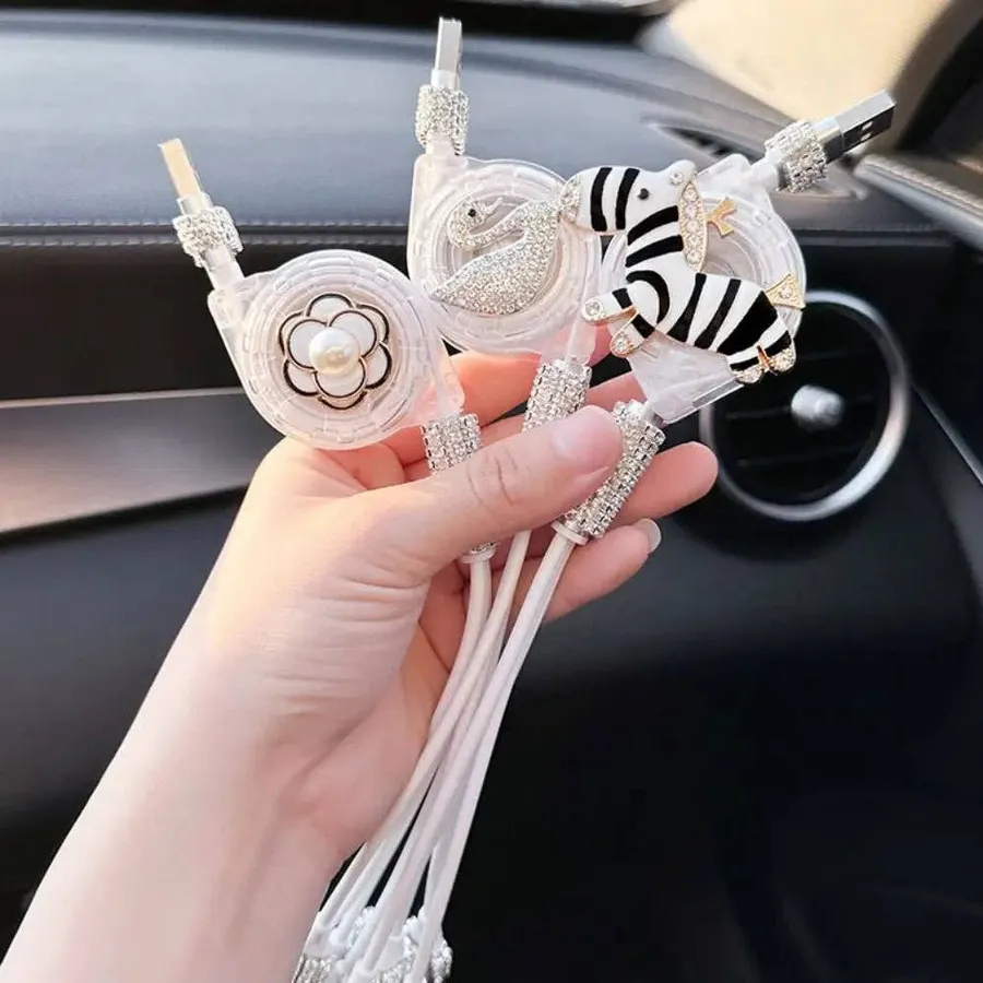 Bling Crystal 3-in-1 Retractable Fast Charging Cable — wholesale Tech & Gadgets by the case
