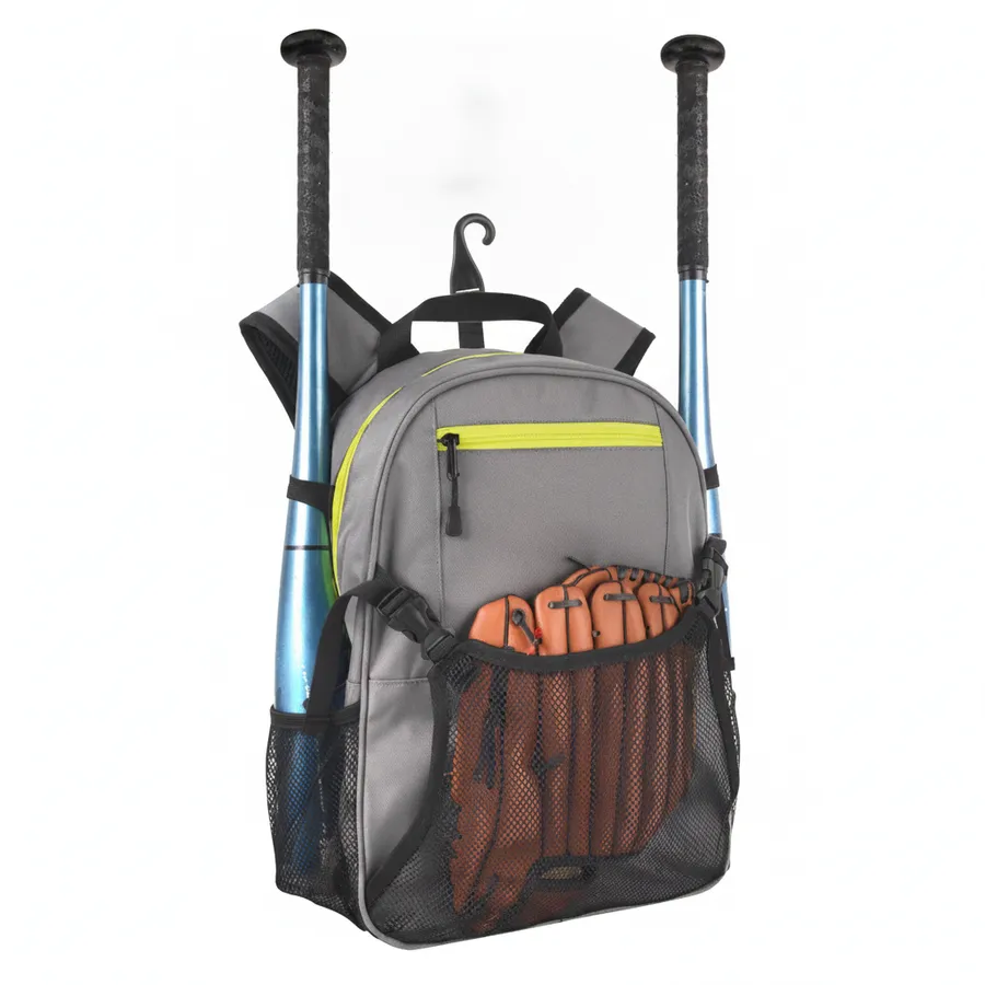 Youth Baseball Backpack - Kids Sports Gear Bag with Bat Pocket, Grey — wholesale Bags & Backpacks by the case