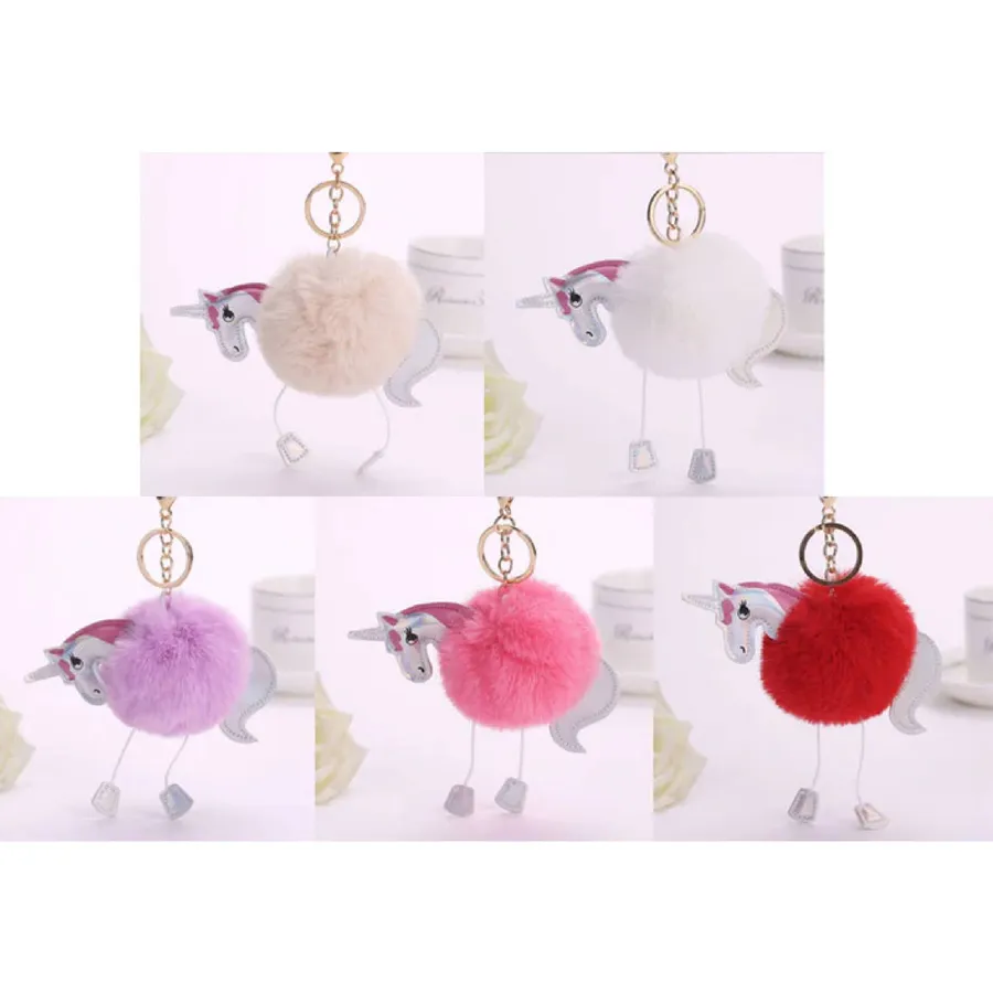 Unicorn Pom Fuzzy Keychains In Bulk — wholesale Keychains & Charms by the case