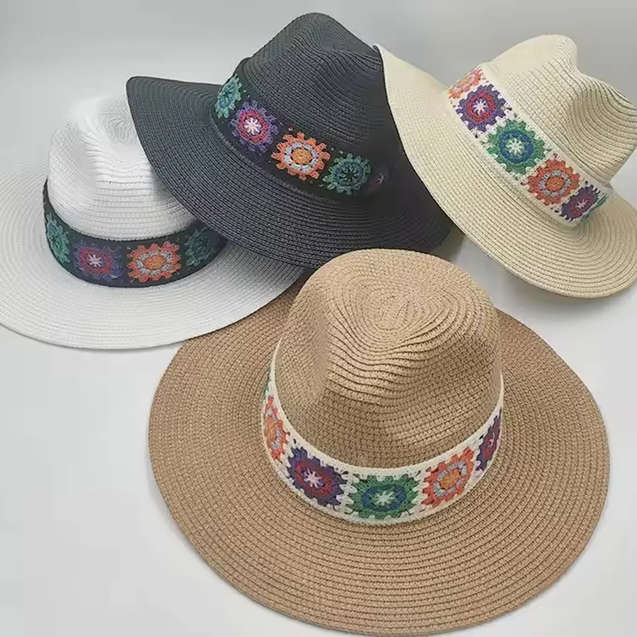 Large Brim Fedora Patterned Straw Hat - Assorted — wholesale Apparel & Accessories by the case