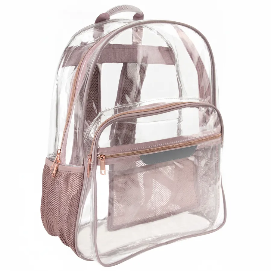 Clear Backpack - 18-Inch Pink Travel Bag with Reflective Patch — wholesale Bags & Backpacks by the case