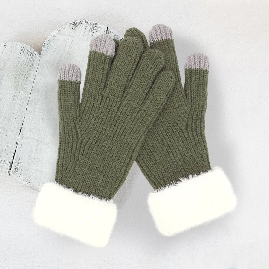 Touchscreen Winter Gloves - Faux Fur Knit Cuff, Assorted Colors — wholesale Apparel & Accessories by the case