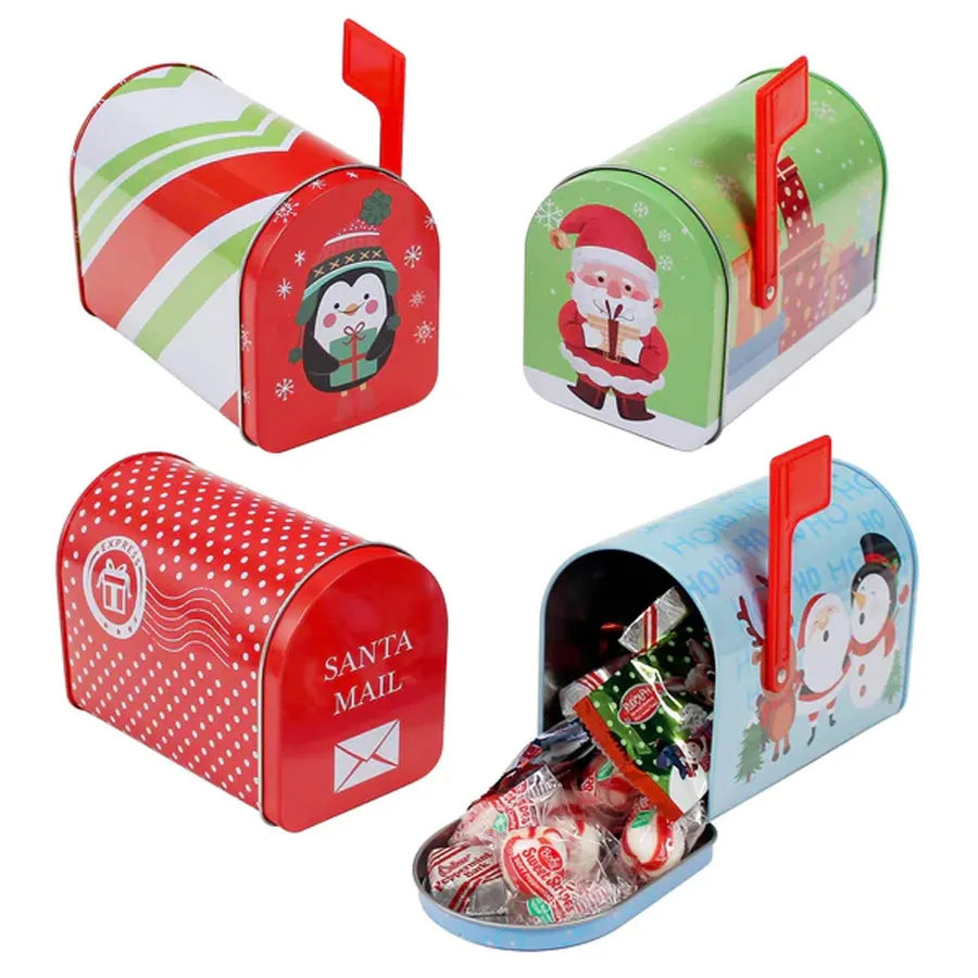 Christmas Mailbox Tin Gift Containers - Assorted Holiday Styles, 12-Pack — wholesale Seasonal & Holiday by the case