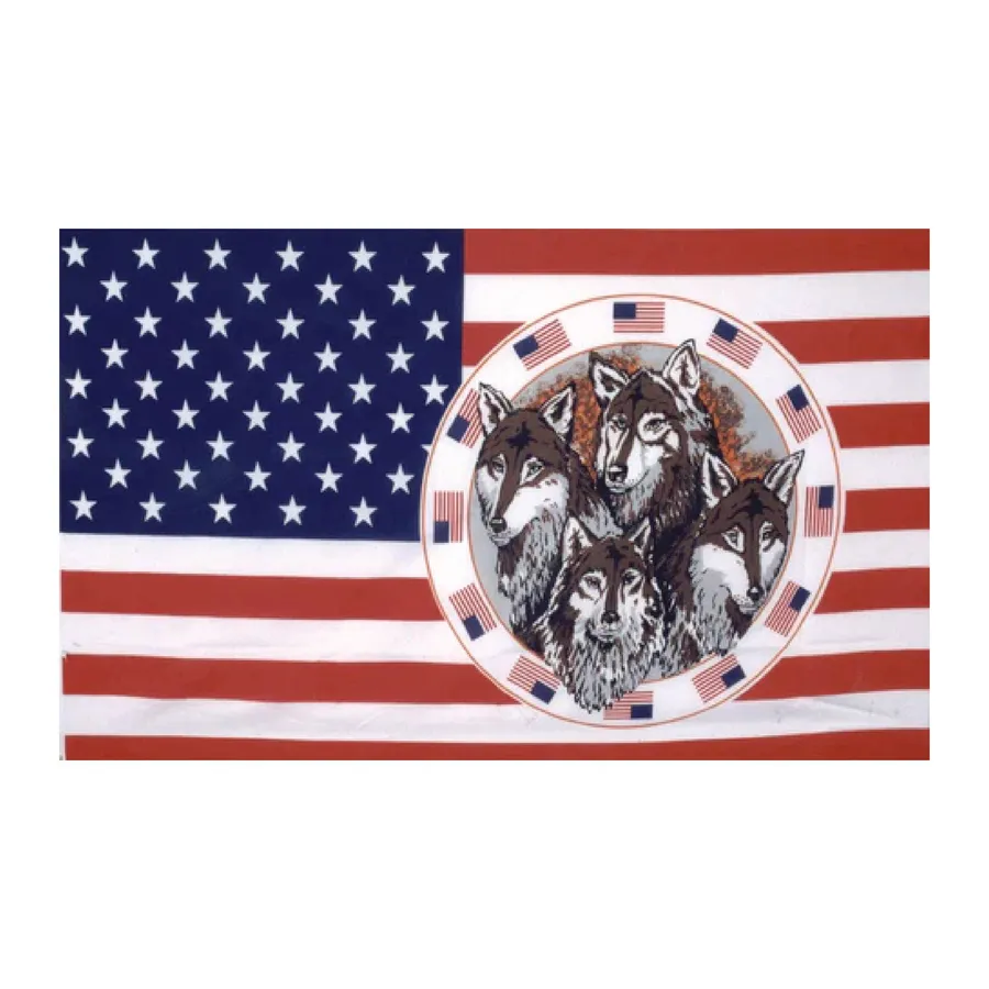 Wholesale USA Four Wolves in Circle Design 3' x 5' Flag (Sold by 3PCS) — wholesale Home & Décor by the case
