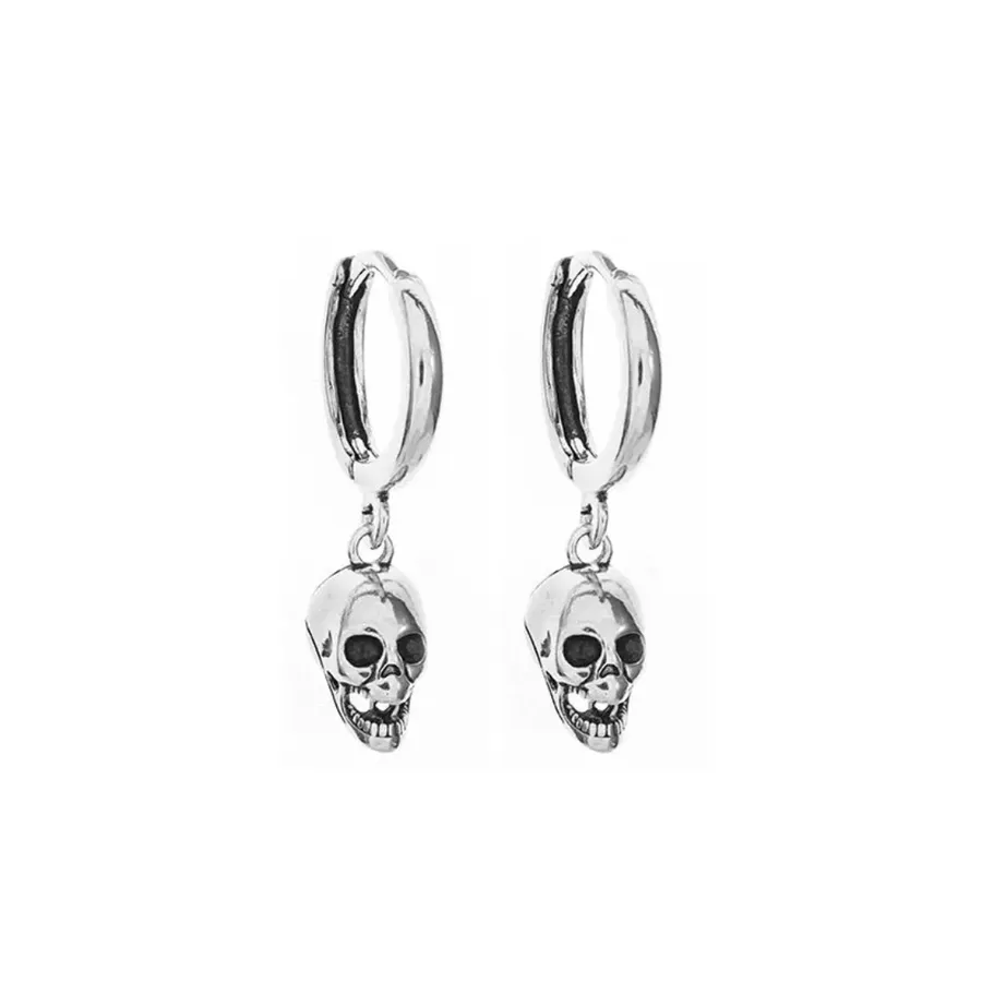 Gothic Skull Dangle Earrings - Silver-Plated, Hypoallergenic — wholesale Apparel & Accessories by the case