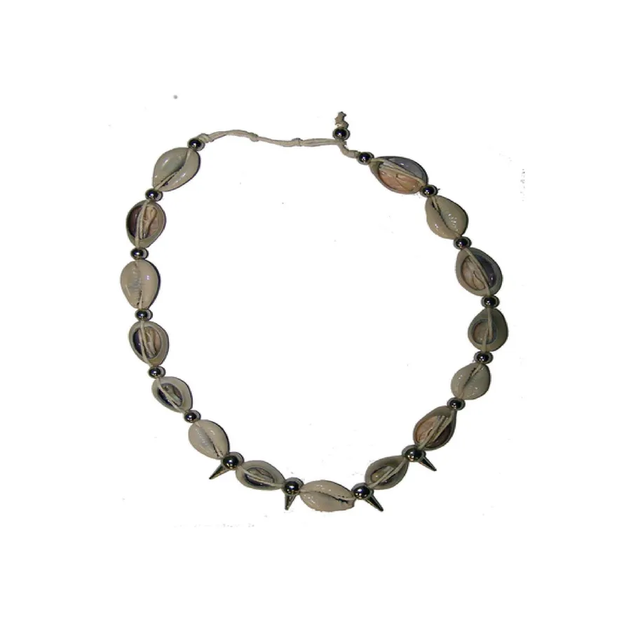 Cowrie Shell Necklace with Silver Spike Accents, Adjustable — wholesale Apparel & Accessories by the case