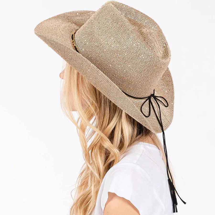 Sequin Women's Cowboy Hat with Metal Chain Band - Assorted — wholesale Apparel & Accessories by the case