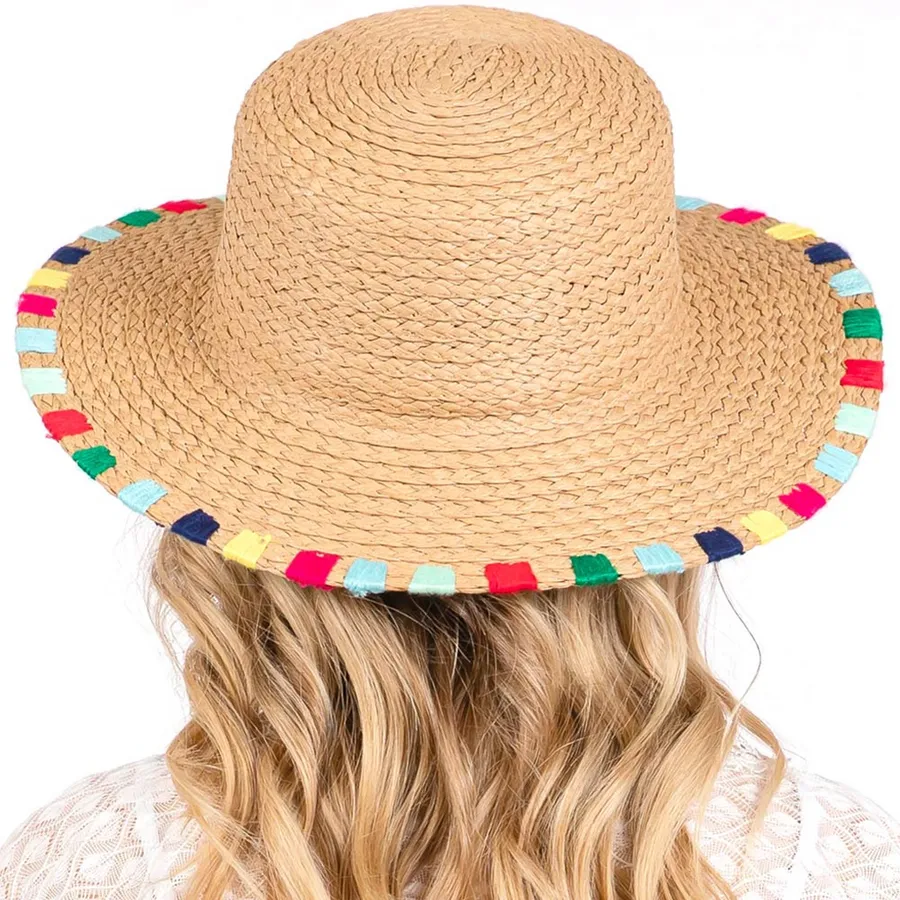 Multi Colored Wide Stitch Straw Hat For Women's - Assorted — wholesale Apparel & Accessories by the case