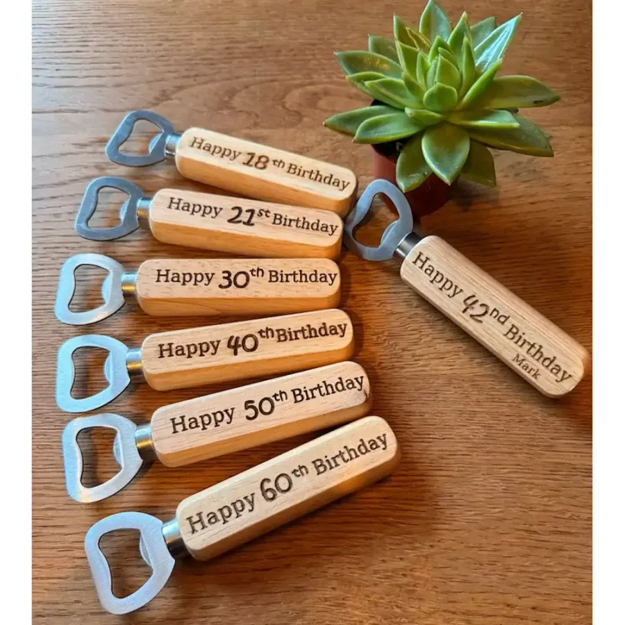 Wooden Bottle Opener - Engraved Birthday Party Favor, 1-Piece — wholesale Party & Gifts by the case