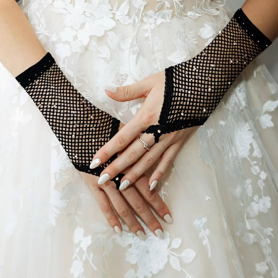 Fingerless Wedding Gloves - Rhinestone Fishnet Bridal Mitts, One Size — wholesale Apparel & Accessories by the case