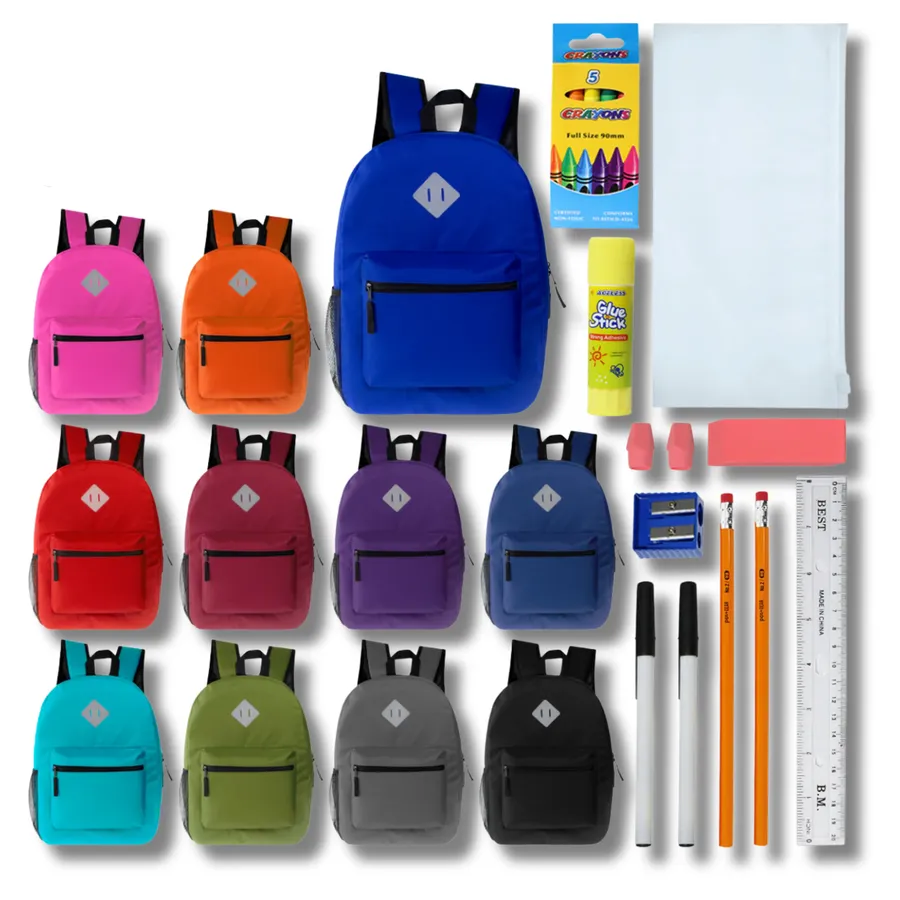 Premium Backpacks With 16 Pcs Supply Kit- Back To School — wholesale Bags & Backpacks by the case
