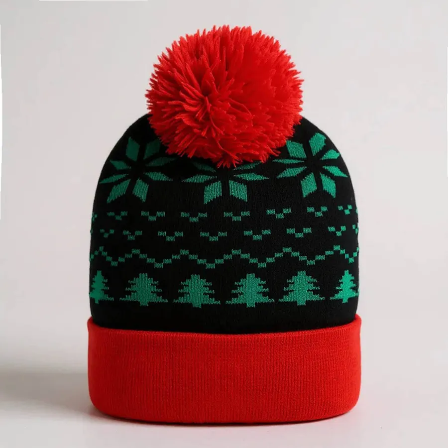 Christmas Themed Pom Pom Winter Beanie Hat - Assorted — wholesale Seasonal & Holiday by the case
