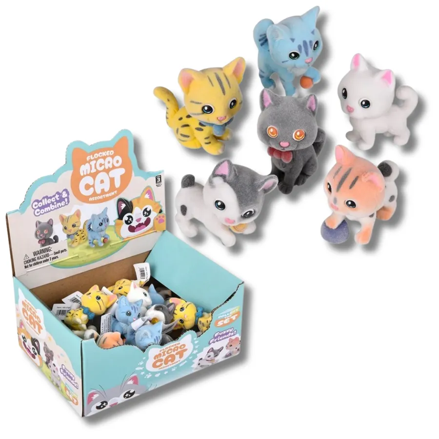 Miniature Flocked Cat Figurine - Collectible Pocket Toy Assortment, 12-Pack — wholesale Home & Décor by the case