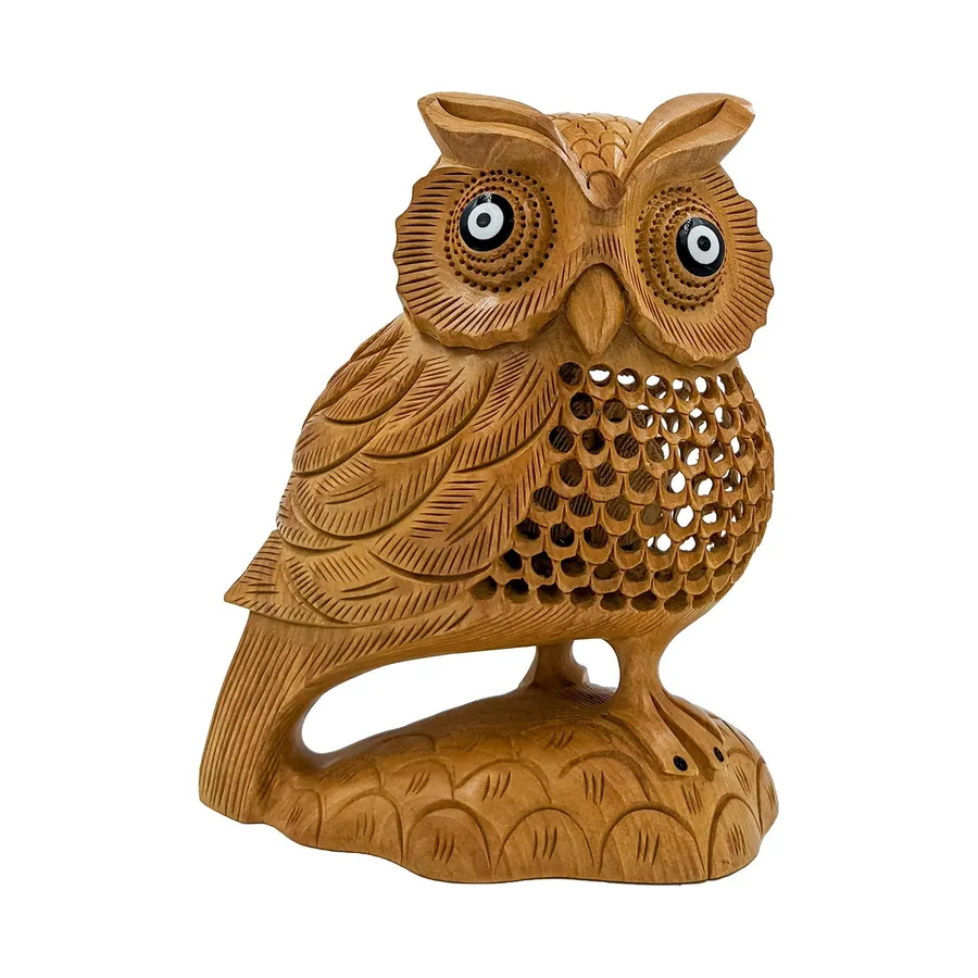 Handmade Wooden Owl Statue - Carved Decorative Figurine, 6-Inch, Set of 5 — wholesale Home & Décor by the case