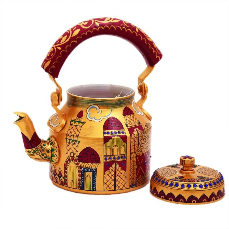 Kaushalam Hand Painted Aluminum Tea Kettle Home Decores — wholesale Home & Décor by the case