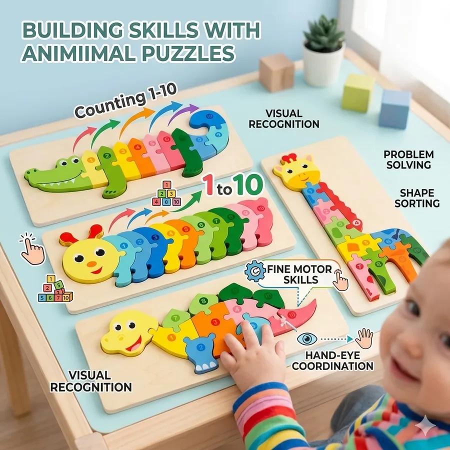 Montessori Wooden Animal Number Puzzle – Educational Toys — wholesale Toys & Games by the case
