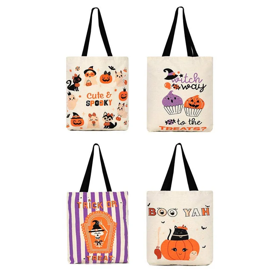 Halloween Pumpkin Printed Shoulder Tote Bag - Assorted — wholesale Seasonal & Holiday by the case