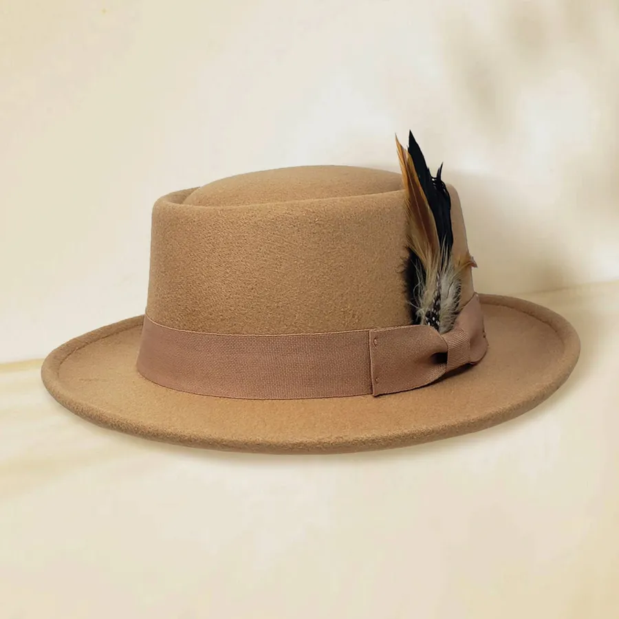 Trendy Feather Bow Pointed Band Pork Pie Hat - Assorted — wholesale Apparel & Accessories by the case