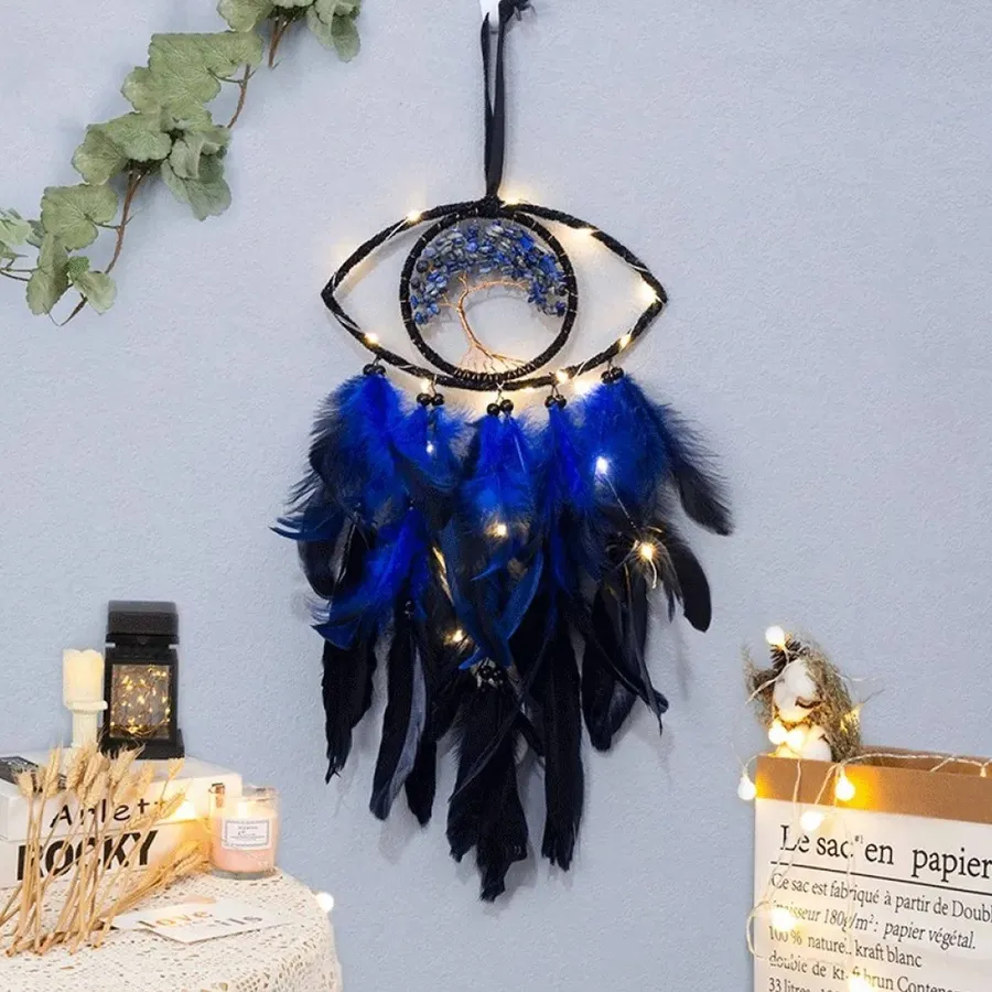 Evil Eye Crystal Feather Dreamcatcher For Home Decor Bulk — wholesale Home & Décor by the case