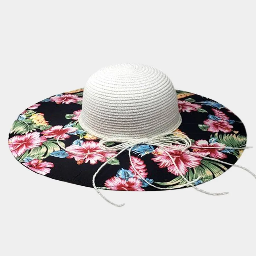Flower Leaf Patterned Straw Sun Hat - Assorted — wholesale Apparel & Accessories by the case